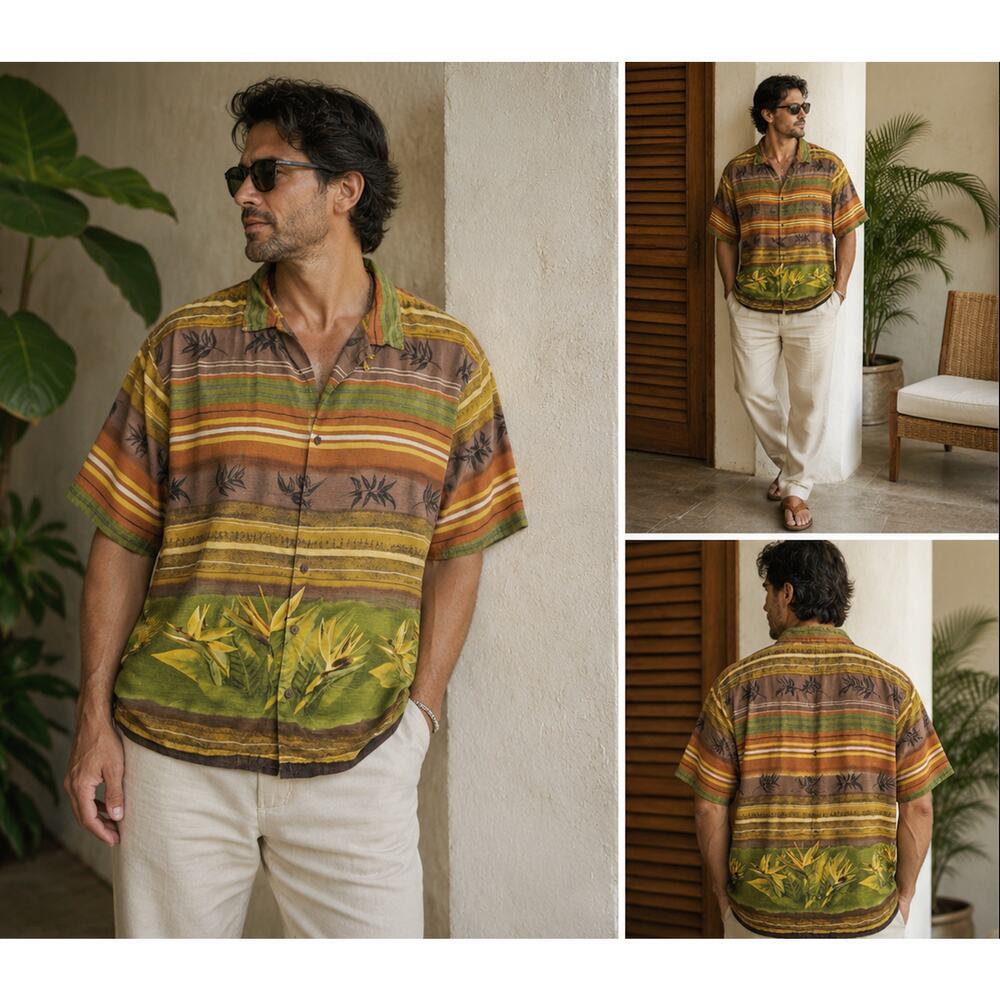 Vintage Tommy Bahama 100% Silk Bird Of Paradise Camp Shirt XL Resort Aloha